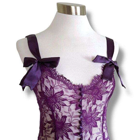 Vintage Victorias Secret Gold Label Teddy Sz Small Purple Lace Sheer Bow Straps - Picture 6 of 10